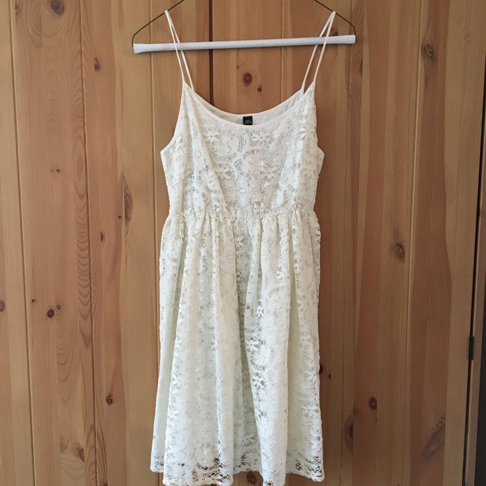 White crochet lace spaghetti strap dress